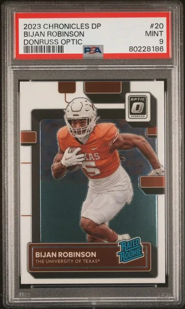 2023 Panini Chronicles Draft Picks Bijan Robinson Donruss Optic Holo #20 card image