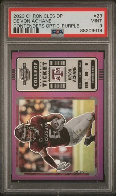 2023 Panini Chronicles Draft Picks De'Von Achane Contenders Optic Purple #23 card image