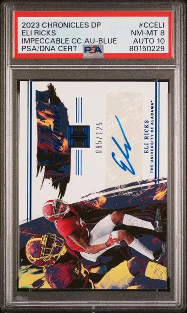 2023 Panini Chronicles Draft Picks Impeccable Canvas Creations Autographs Blue Cceli Eli Ricks #no-number card image