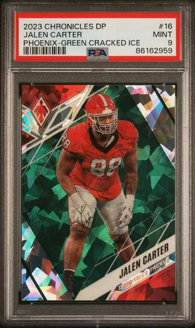 2023 Panini Chronicles Draft Picks Jalen Carter Phoenix Green Cracked Ice #16 card image