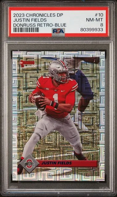 2023 Panini Chronicles Draft Picks Justin Fields Donruss Retro Blue #10 card image