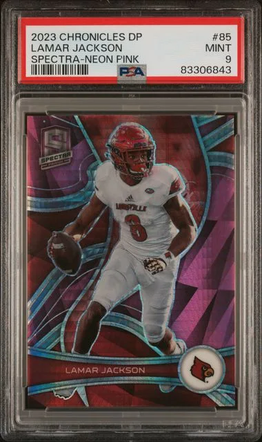 2023 Panini Chronicles Draft Picks Lamar Jackson Spectra Neon Pink #85 card image