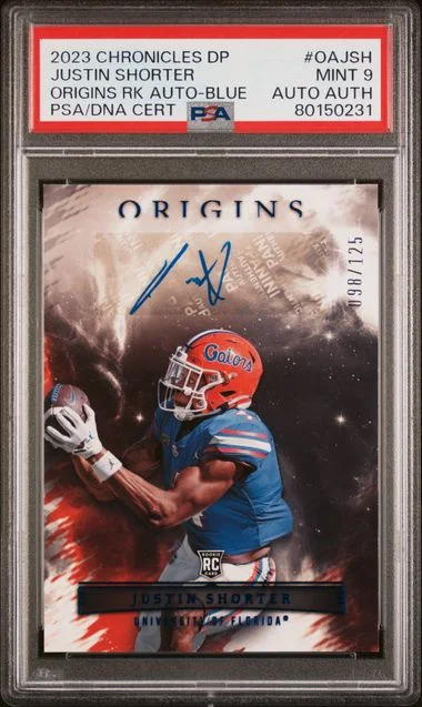 2023 Panini Chronicles Draft Picks Origins Autographs Blue Oajsh Justin Shorter #no-number card image
