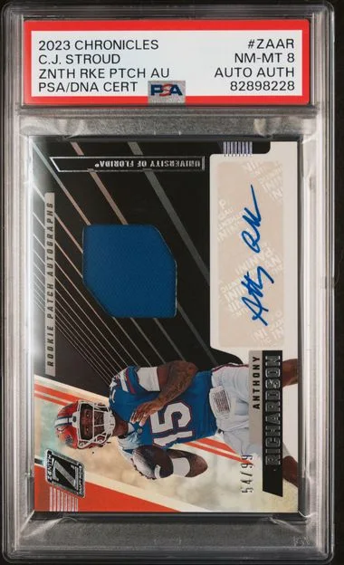 2023 Panini Chronicles Draft Picks Zenith Patch Autographs Zaar Anthony Richardson #no-number card image