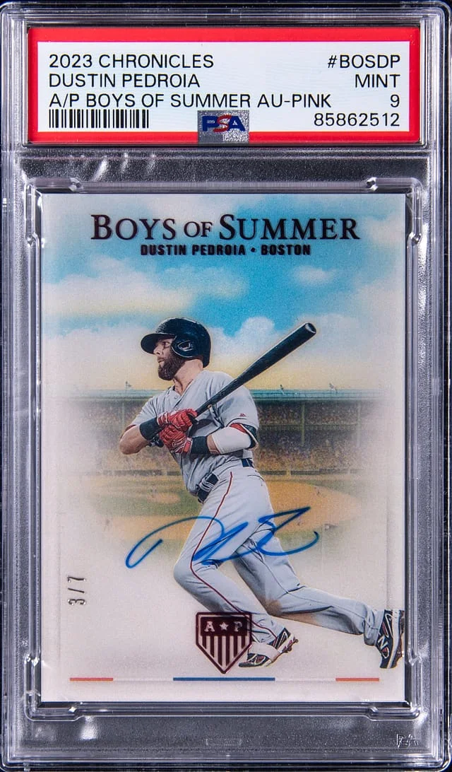 2023 Panini Chronicles Dustin Pedroia America's Pastime Boys of Summer Autographs Pink #BOSDP card image