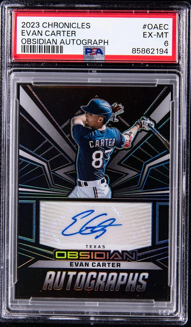 2023 Panini Chronicles Evan Carter Obsidian Autograph #OA-EC card image