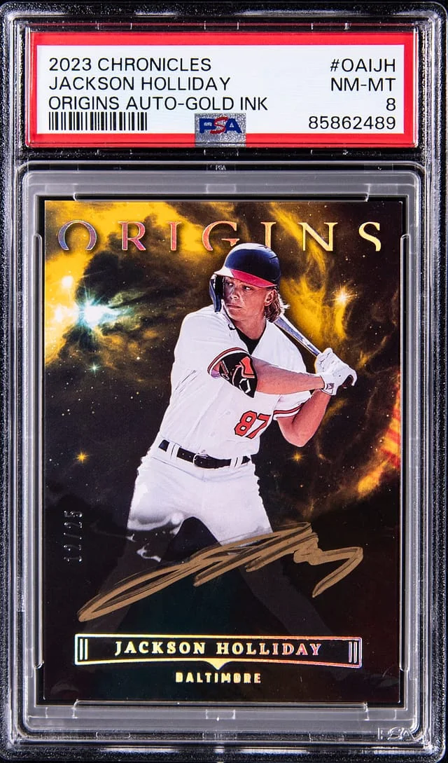 2023 Panini Chronicles Jackson Holliday Origins Autograph Gold Ink #OAIJH card image