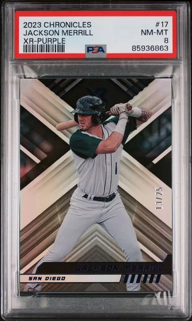 2023 Panini Chronicles Jackson Merrill XR Purple #17 card image