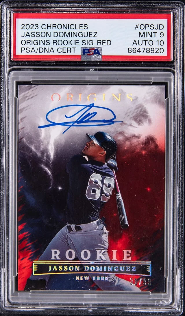 2023 Panini Chronicles Jasson Dominguez Origins Signature Red #OPS-JD card image