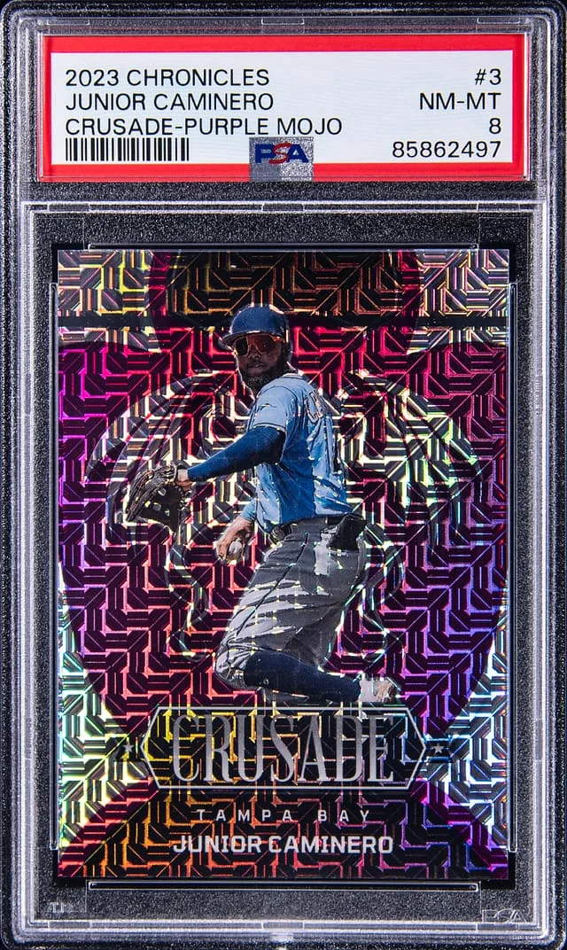 2023 Panini Chronicles Junior Caminero Crusade Purple Mojo #3 card image