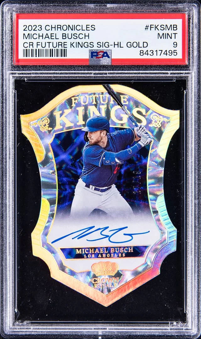 2023 Panini Chronicles Michael Busch Crown Royale Future Kings Signature Holo Gold #FKS-MB card image