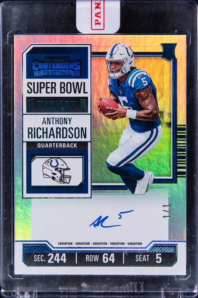 2023 Panini Contenders Anthony Richardson Goal Line Ticket Autograph 1st Off the Line (FOTL) #102 card image