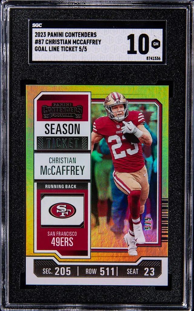 2023 Panini Contenders Christian McCaffrey Goal Line Ticket #87 card image