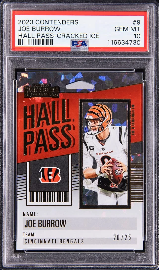 2023 Panini Contenders Joe Burrow Hall Pass Cracked Ice #9 card image