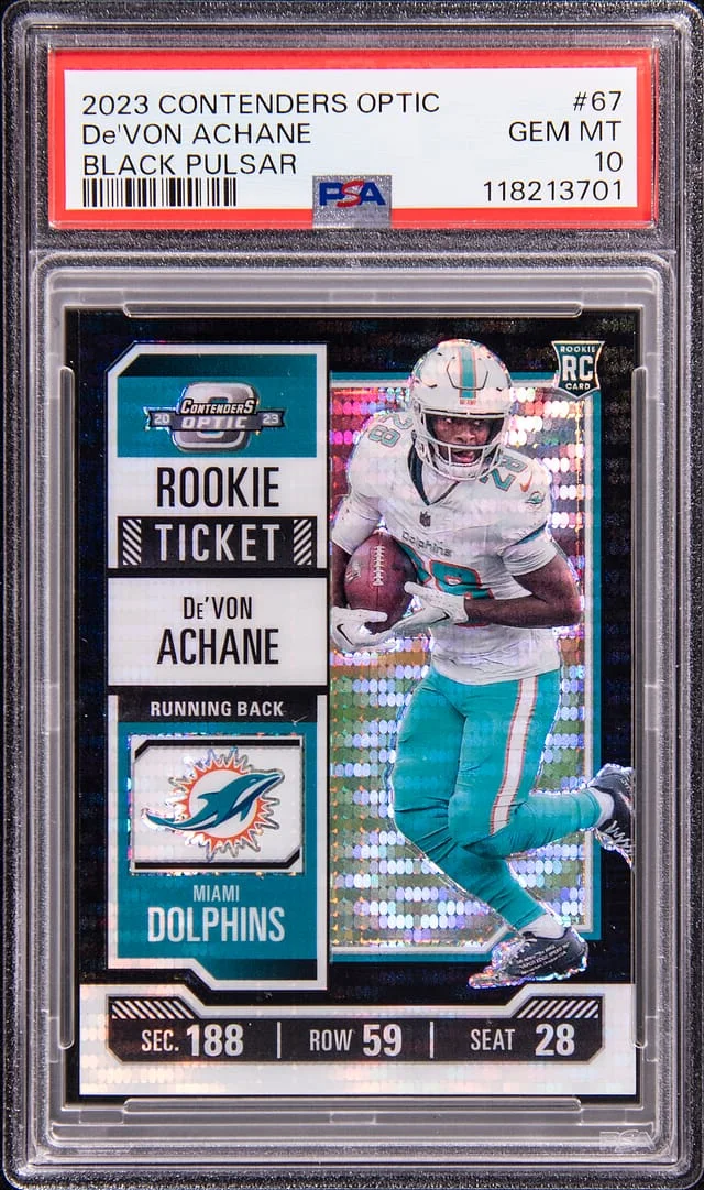 2023 Panini Contenders Optic De'Von Achane Black Pulsar #67 card image