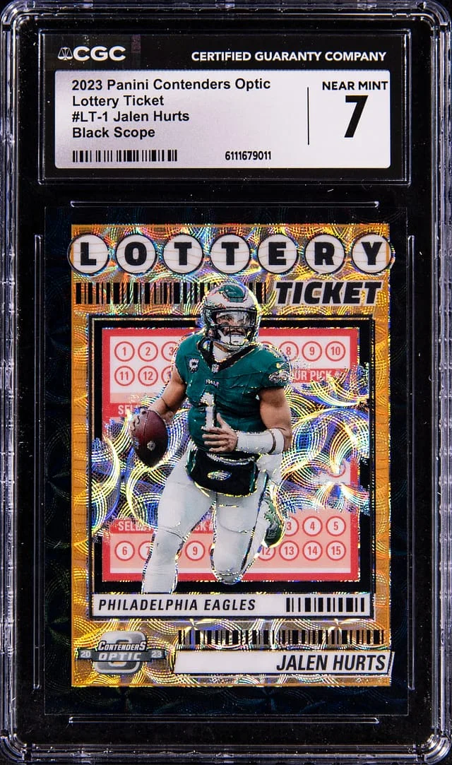 2023 Panini Contenders Optic Jalen Hurts Lottery Ticket Black Scope #LT-1 card image