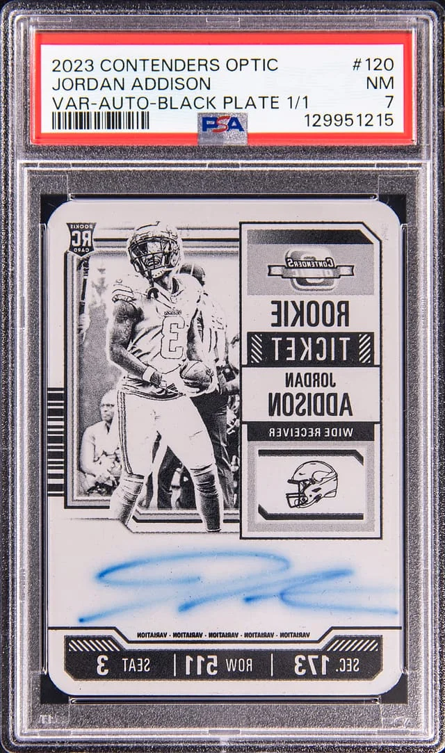 2023 Panini Contenders Optic Jordan Addison Variation Autograph Black Plate #120 card image