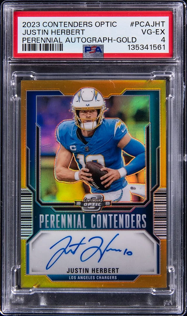 2023 Panini Contenders Optic Justin Herbert Perennial Contenders Autographs Gold #PCA-JHT card image