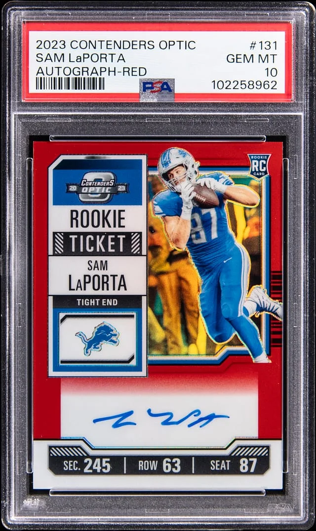 2023 Panini Contenders Optic Sam LaPorta Autograph Red #131 card image