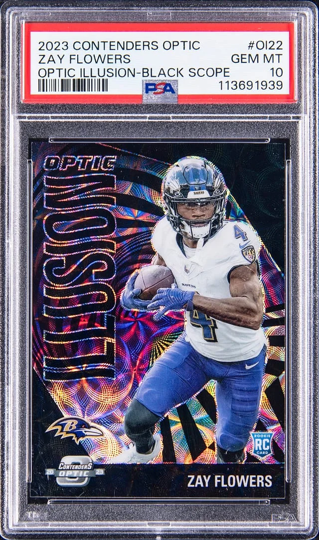 2023 Panini Contenders Optic Zay Flowers Optic Illusion Black Scope #OI-22 card image