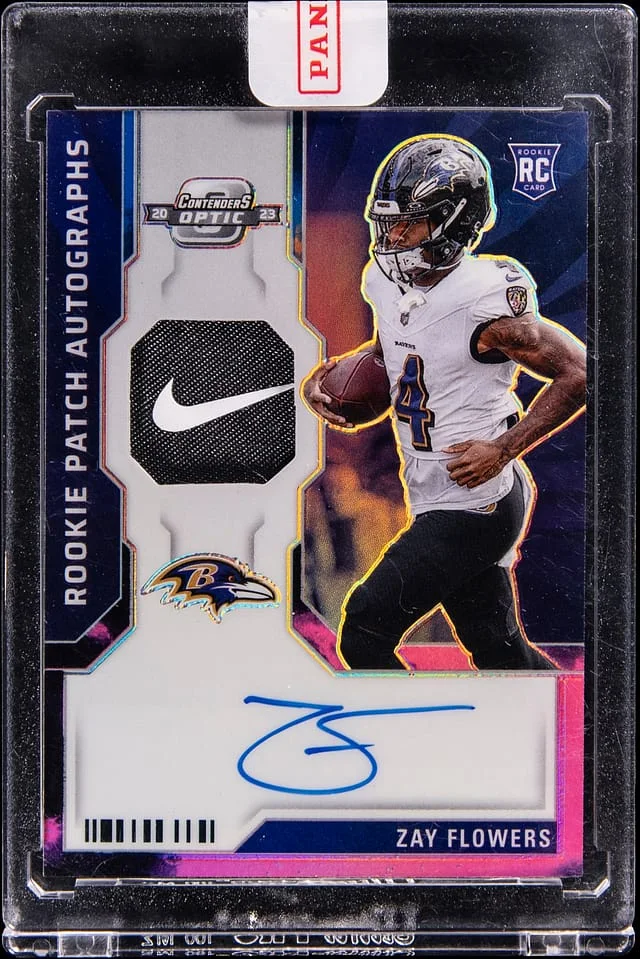 2023 Panini Contenders Optic Zay Flowers Patch Autograph (RPA) Nebula #RPA-ZF card image