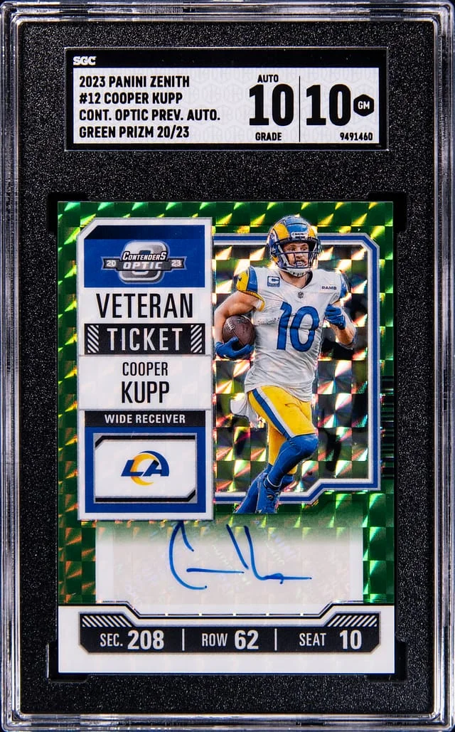 2023 Panini Cooper Kupp Zenith Contenders Optic Preview Autographed Green Prizm #12 card image