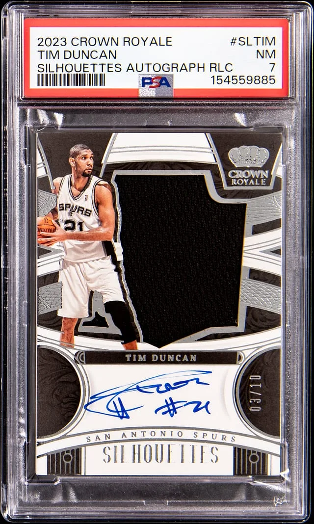 2023 Panini Crown Royale Tim Duncan Silhouettes Autograph Relic #SLTIM card image