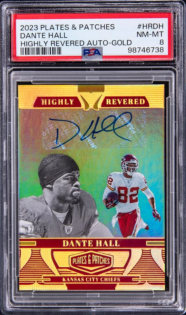 2023 Panini Dante Hall Plates & Patches Highly Revered Autograph Gold #HR-DH card image