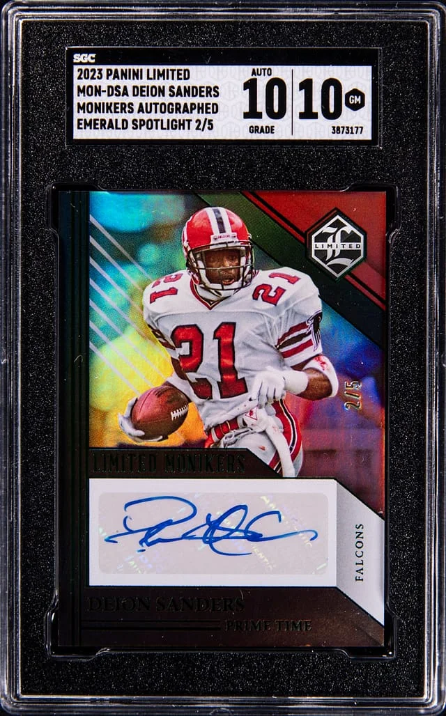 2023 Panini Deion Sanders Limited Monikers Autographed Emerald Spotlight #MON-DSA card image