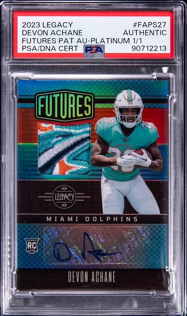 2023 Panini Devon Achane Legacy Futures Patch Autograph Platinum #FAPS27 card image
