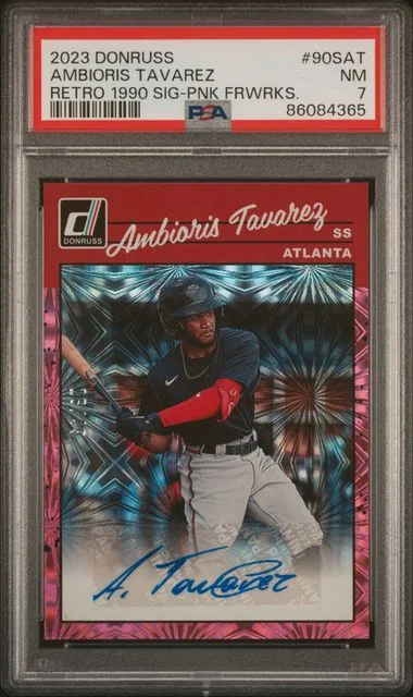 2023 Panini Donruss Ambioris Tavarez Retro 1990 Signatures Pink Fireworks #90SAT card image