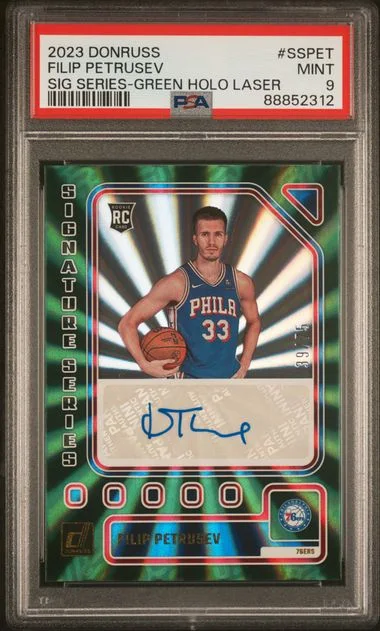 2023 Panini Donruss Filip Petrusev Signature Series Holo Green Laser #SS-PET card image