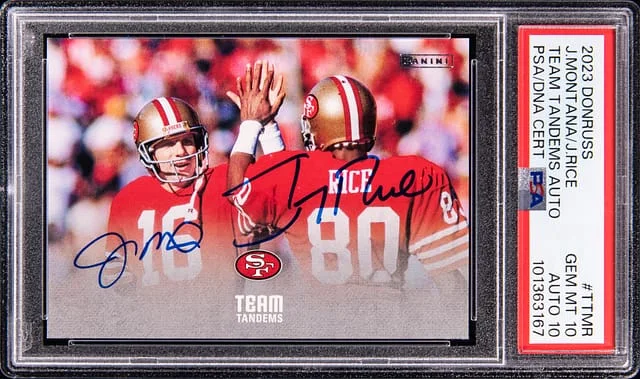 2023 Panini Donruss Joe Montana/Jerry Rice Team Tandems Autograph #TT-MR card image