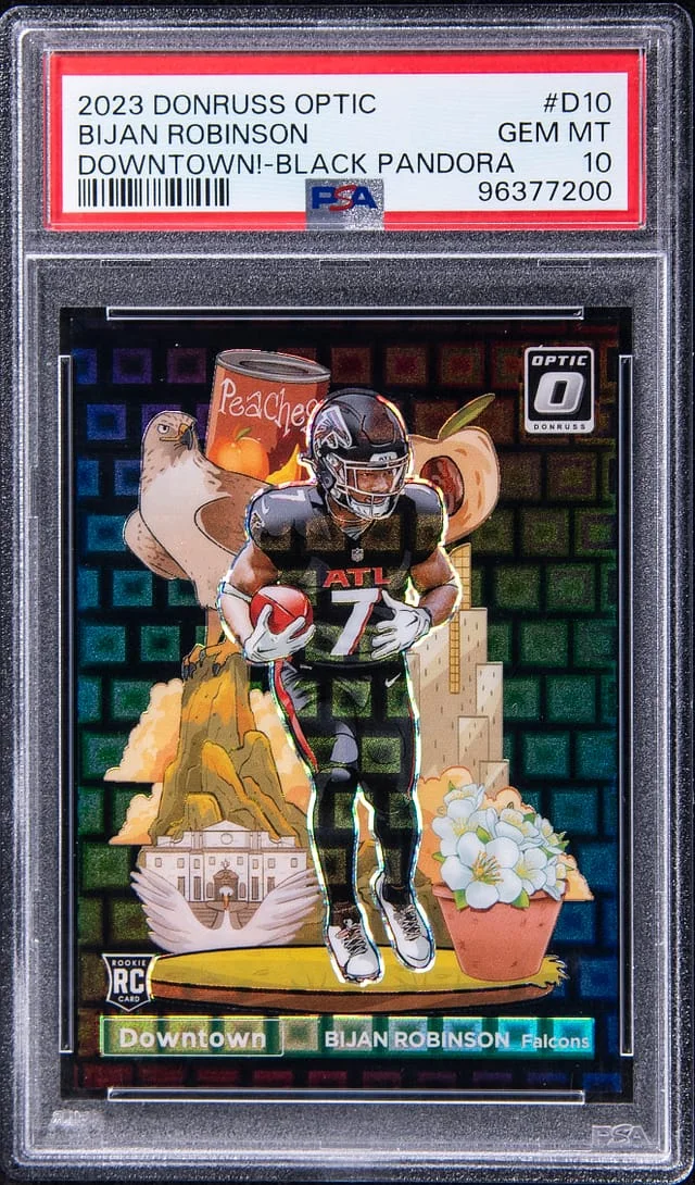 2023 Panini Donruss Optic Bijan Robinson Downtown! Black Pandora #D-10 card image