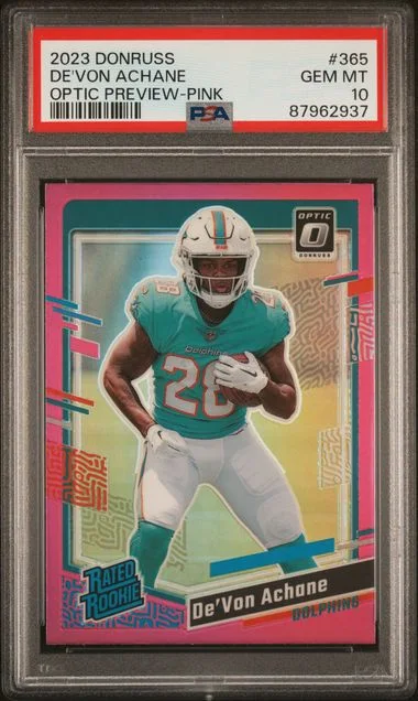 2023 Panini Donruss Optic De'Von Achane Preview-Pink Rated #365 card image