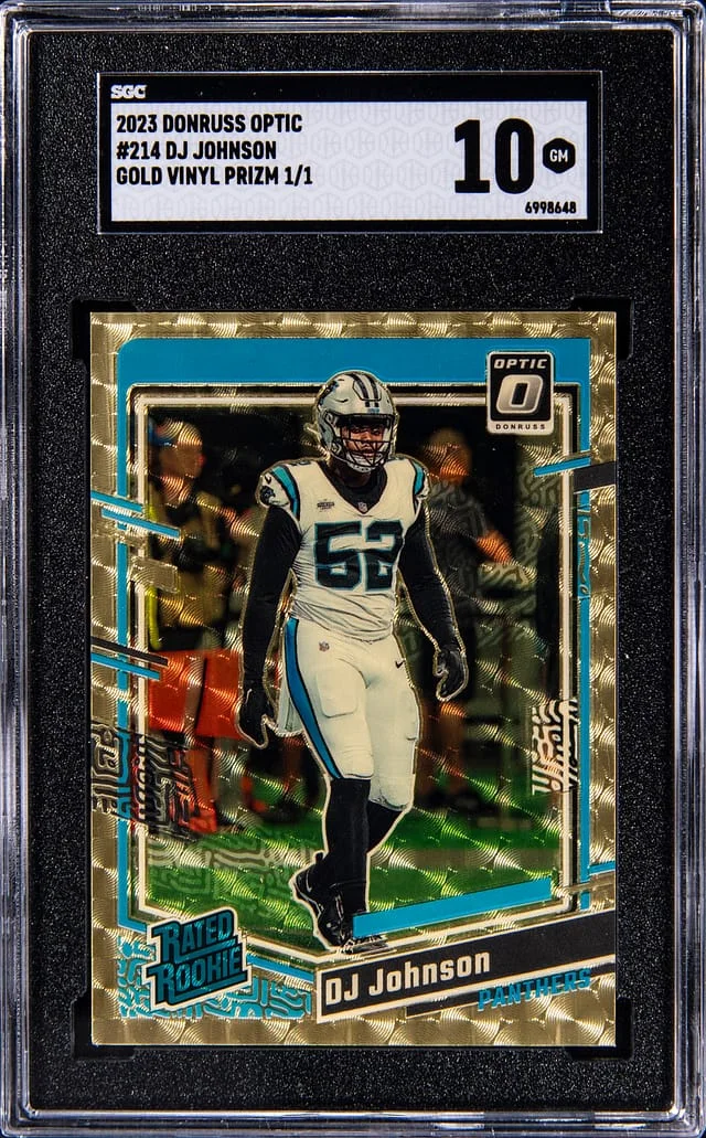 2023 Panini Donruss Optic DJ Johnson Gold Vinyl Prizm #214 card image