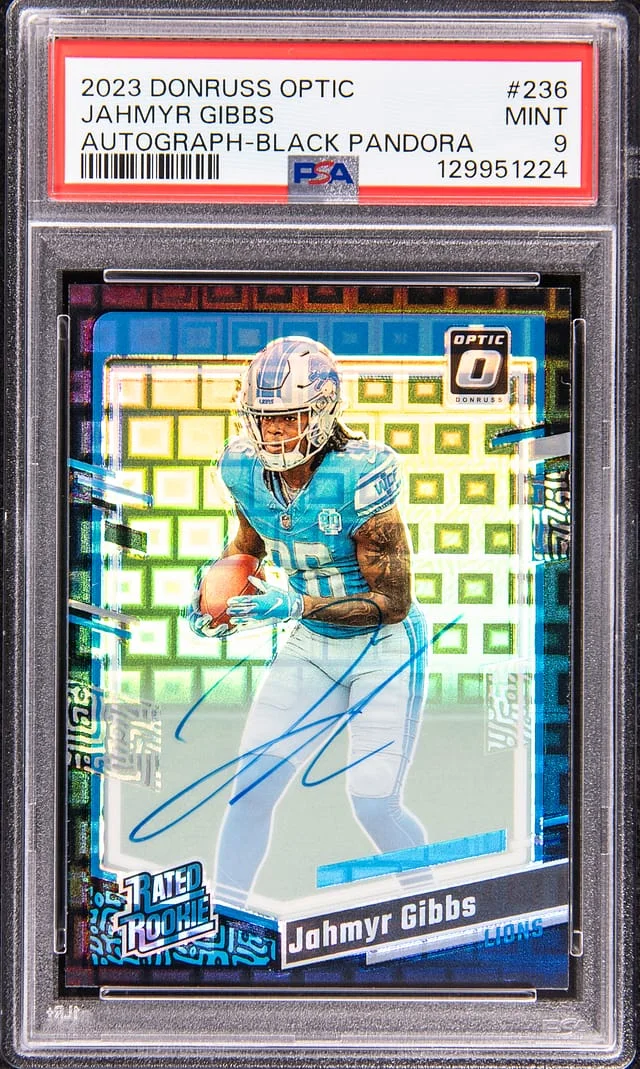 2023 Panini Donruss Optic Jahmyr Gibbs Autograph Black Pandora #236 card image