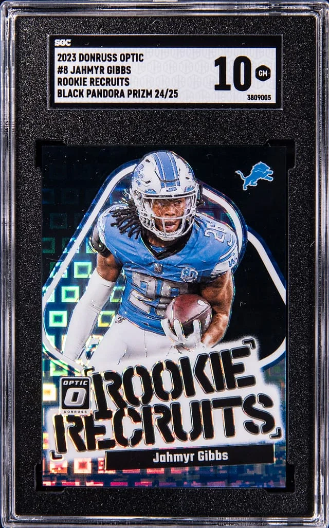 2023 Panini Donruss Optic Jahmyr Gibbs Recruits Black Pandora Prizm #8 card image