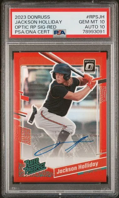 2023 Panini Donruss Optic Rated Prospect Signatures Red Rpsjh Jackson Holliday #no-number card image