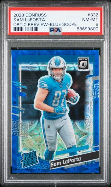 2023 Panini Donruss Optic Sam Laporta Preview-Blue Scope Rated #332 card image