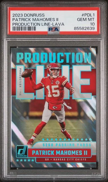 2023 Panini Donruss Patrick Mahomes II Production Line Lava #PDL1 card image