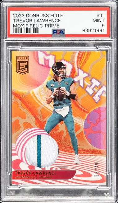 2023 Panini Donruss Trevor Lawrence Elite Moxie Relic Prime #11 card image