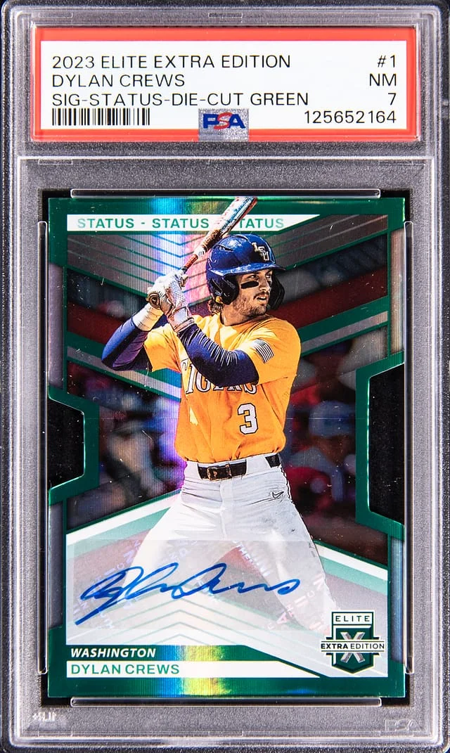 2023 Panini Elite Extra Edition Dylan Crews Signature Status Die Cut Green #1 card image
