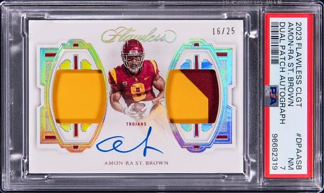 2023 Panini Flawless Amon-Ra St. Brown Collegiate Dual Patch Autograph #DPA-ASB card image