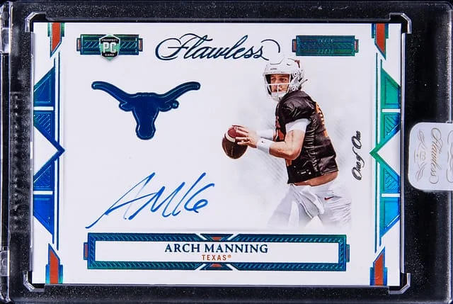2023 Panini Flawless Arch Manning Collegiate Team Logo Signatures Sapphire #TLS-AMA card image