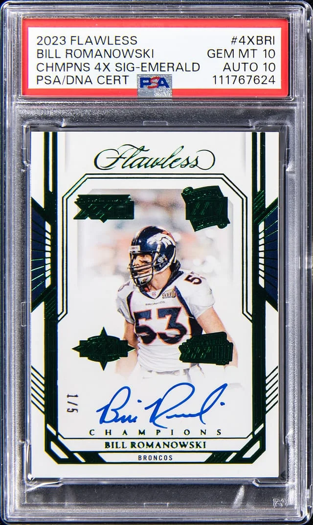 2023 Panini Flawless Bill Romanowski Champions 4x Signatures Emerald #4X-BRI card image