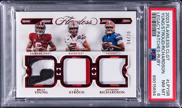 2023 Panini Flawless Bryce Young/C.J. Stroud/Anthony Richardson Collegiate Legacy Patches Ruby #LP-YSR card image