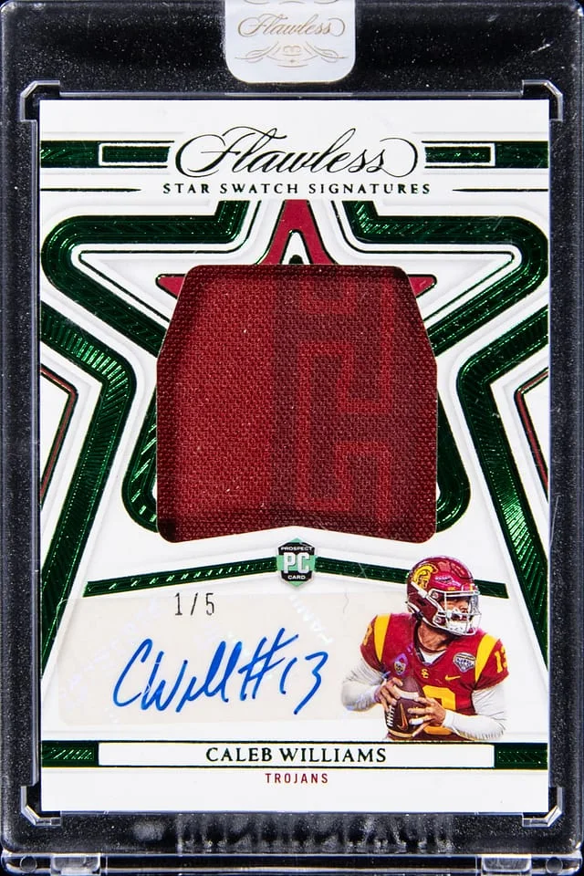 2023 Panini Flawless Caleb Williams Collegiate Star Swatch Signatures Emerald #SSS-CW card image