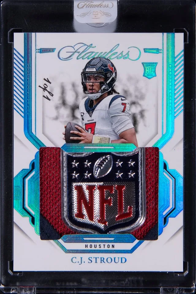 2023 Panini Flawless C.J. Stroud NFL Shield Patch - Panini Encased Patches Platinum #RP-CSD card image
