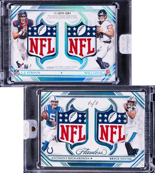 2023 Panini Flawless C.J. Stroud/Will Levis/Bryce Young/Anthony Richardson Quad NFL Shields #QNS-GB1 card image